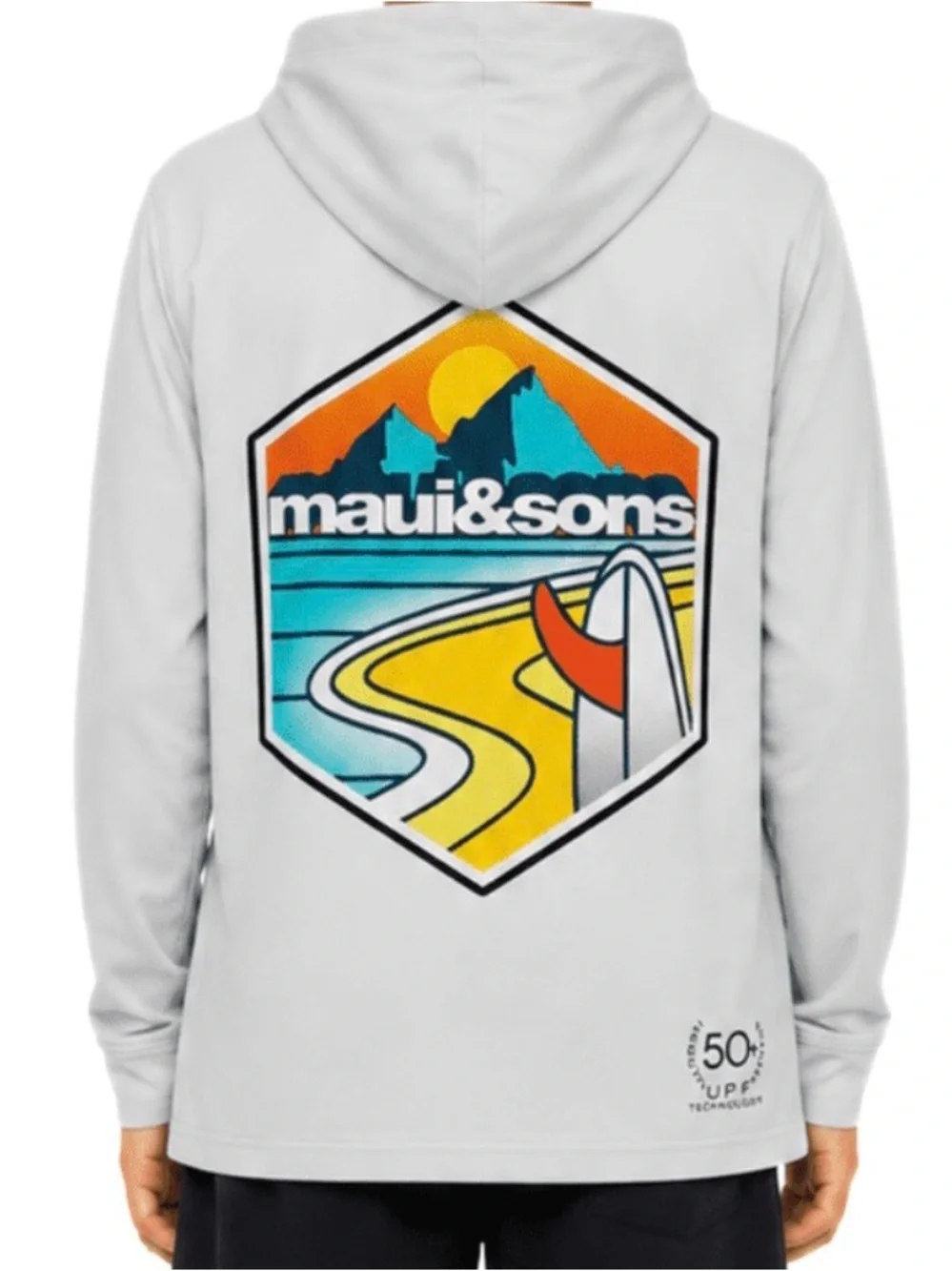 Maui and Sons The Beach Hooded Long Sleeve Sun Shirt  With 50+ UPF, Large